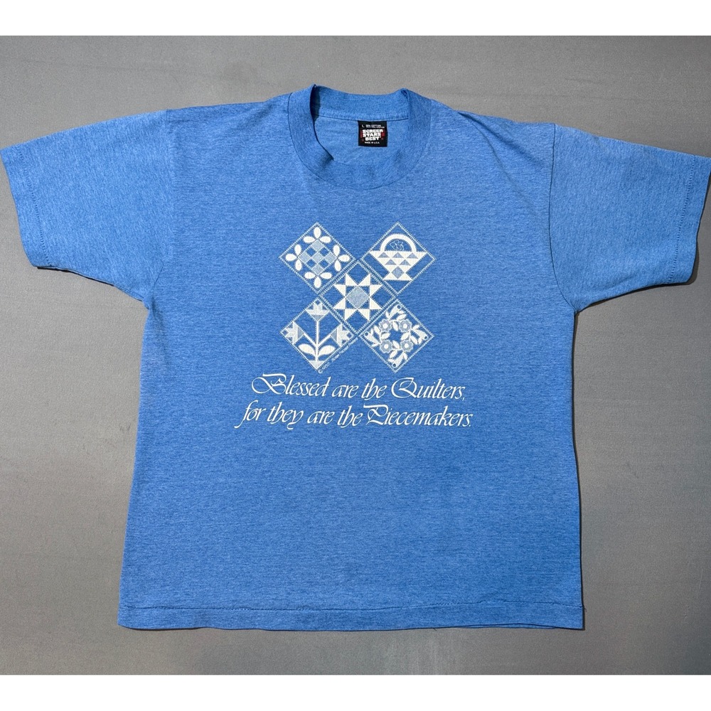 Screen Stars Blessed are‎ the Quilters T Shirt Blue Graphic Tee Large